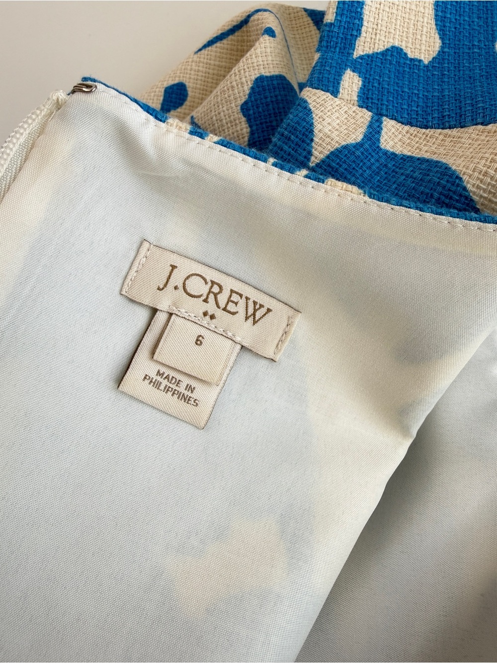 J. Crew Blue Ivory Floral Print Sleeveless Cotton Shift Dress Wedding Guest Sz 6 - Picture 12 of 17